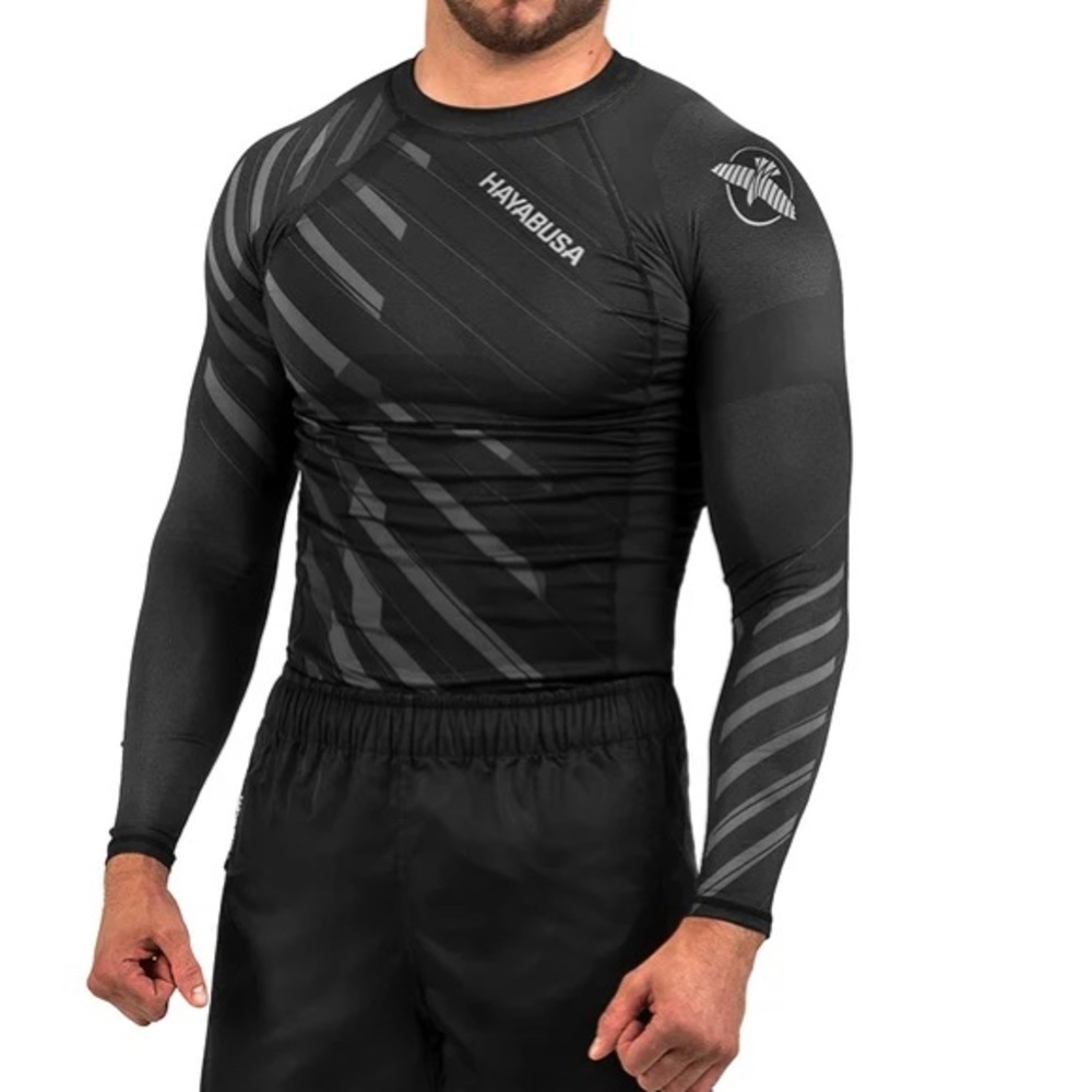 Hayabusa Metaru Black Grey Silicone Hem Longsleeve Rashguard Compression Top M